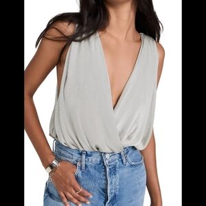 Free People Night Owl Bodysuit Size M Silvery Green